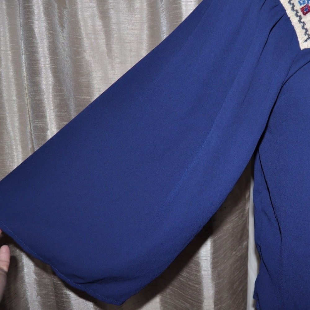 sold FLYING TOMATO Blue Folk Embroidered Swing Top - Picture 4 of 7